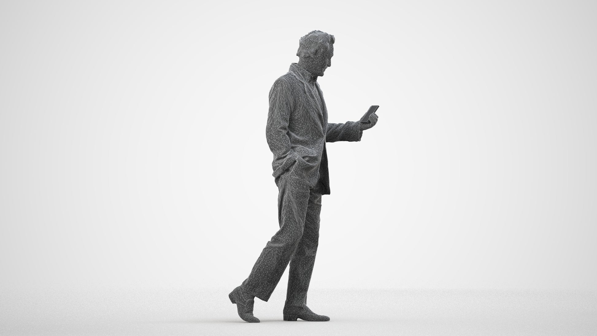 realistic 3D human man business walking, archviz people FBX OBJ for Blender, wireframe side view