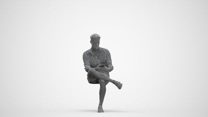 realistic 3D man casual sitting, scanned archviz people for Blender and 3ds Max, three-quarter front view render