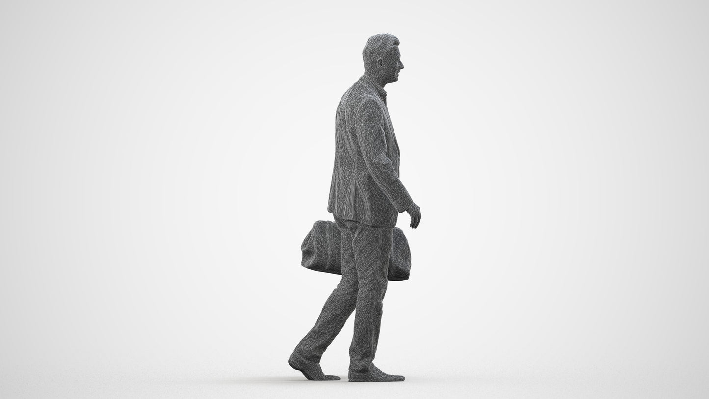 realistic 3D people man business walking, render-ready for V-Ray and Corona, FBX OBJ, wireframe side view