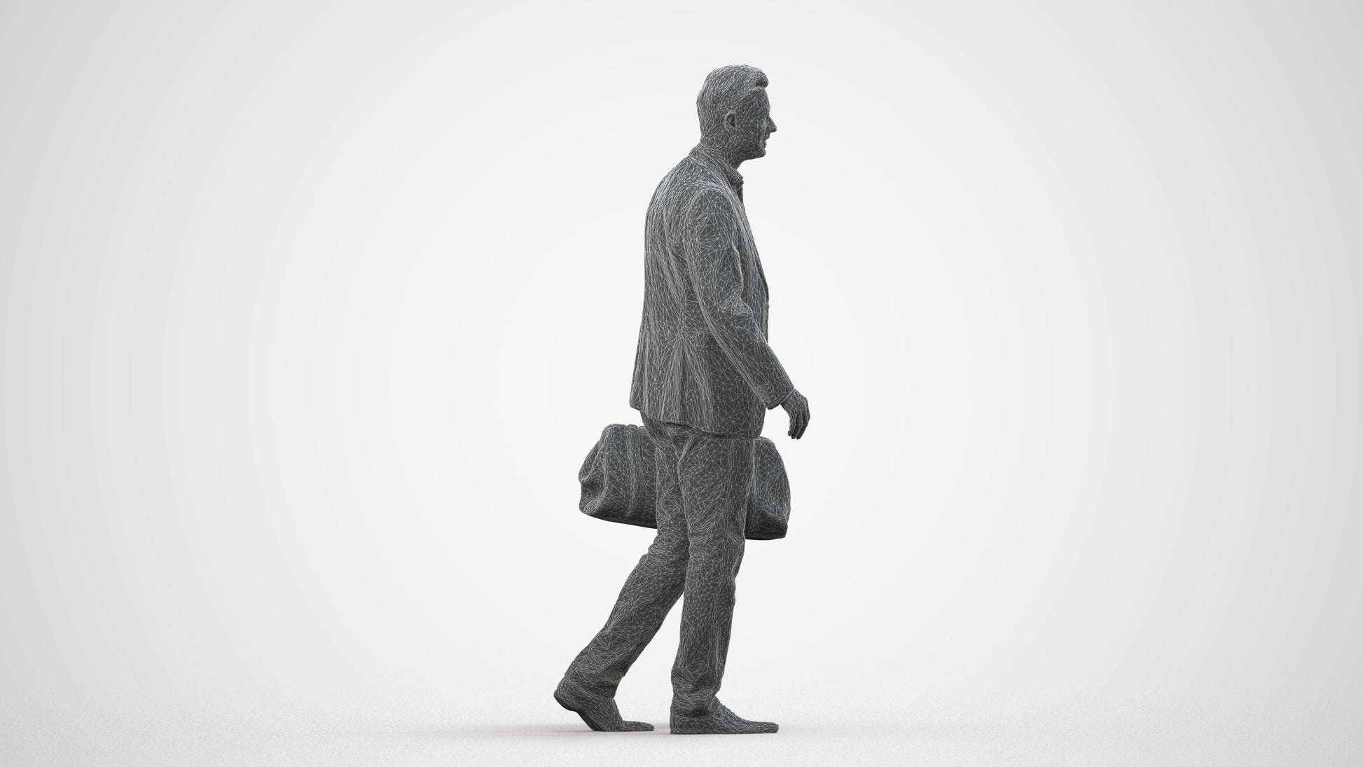 realistic 3D people man business walking, render-ready for V-Ray and Corona, FBX OBJ, wireframe side view