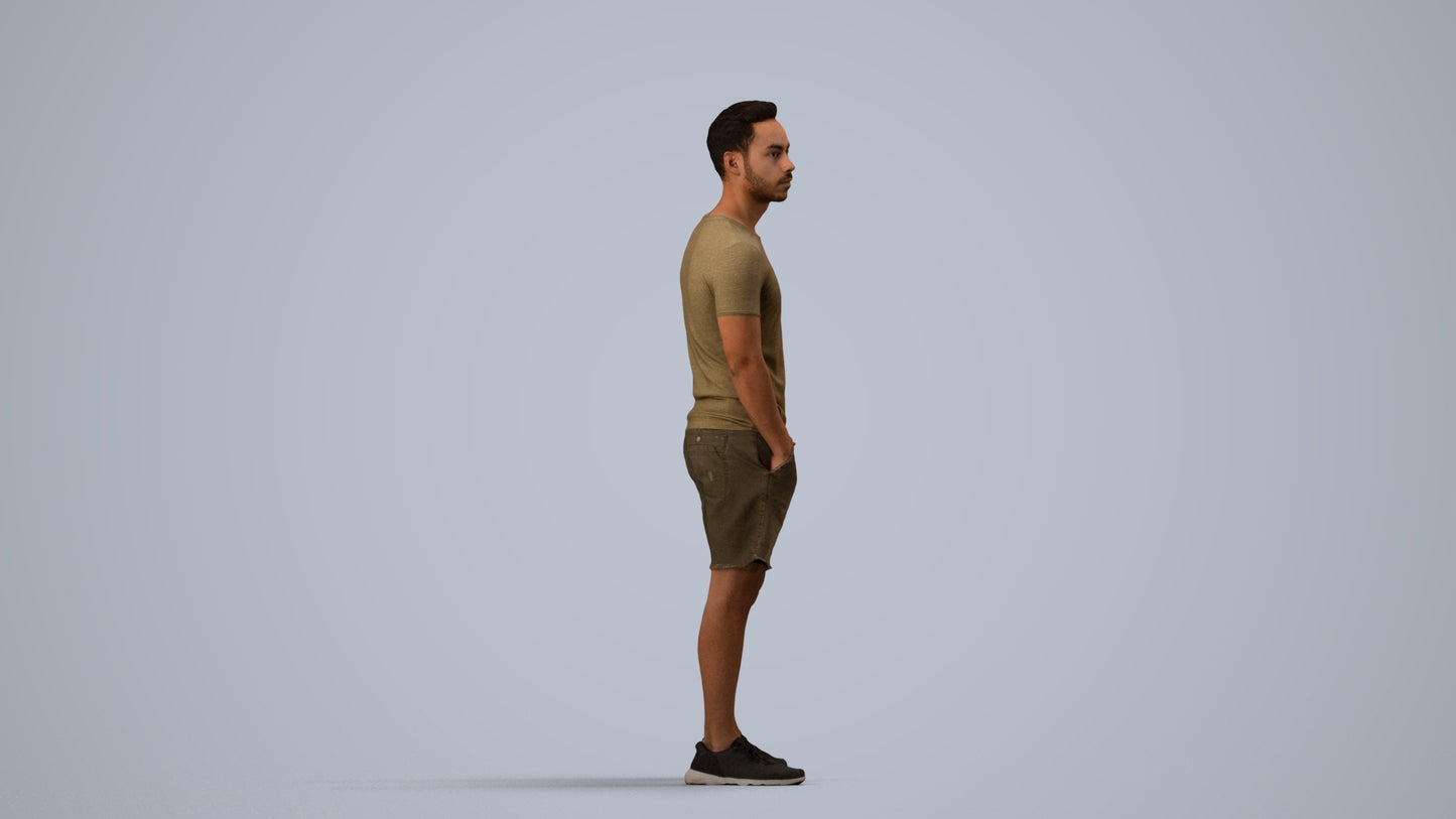 3D people model man casual standing, scanned human for 3ds Max rendering, side view render