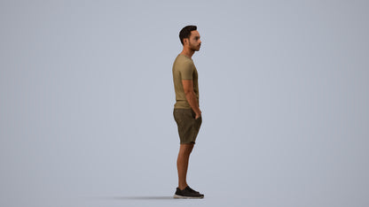 3D people model man casual standing, scanned human for 3ds Max rendering, side view render