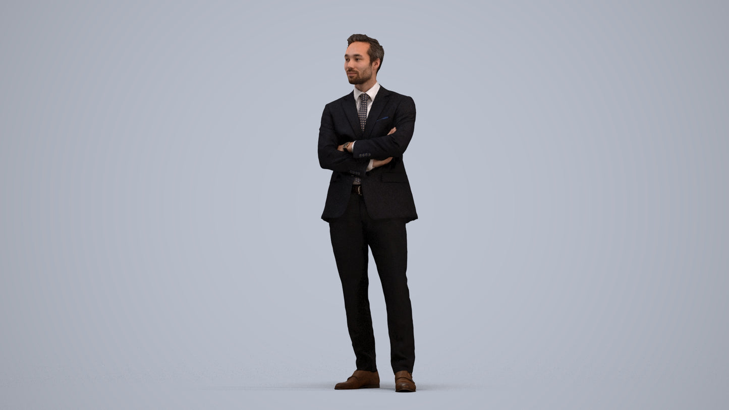 realistic 3D human man formal business, archviz people FBX OBJ for Blender, standing pose render