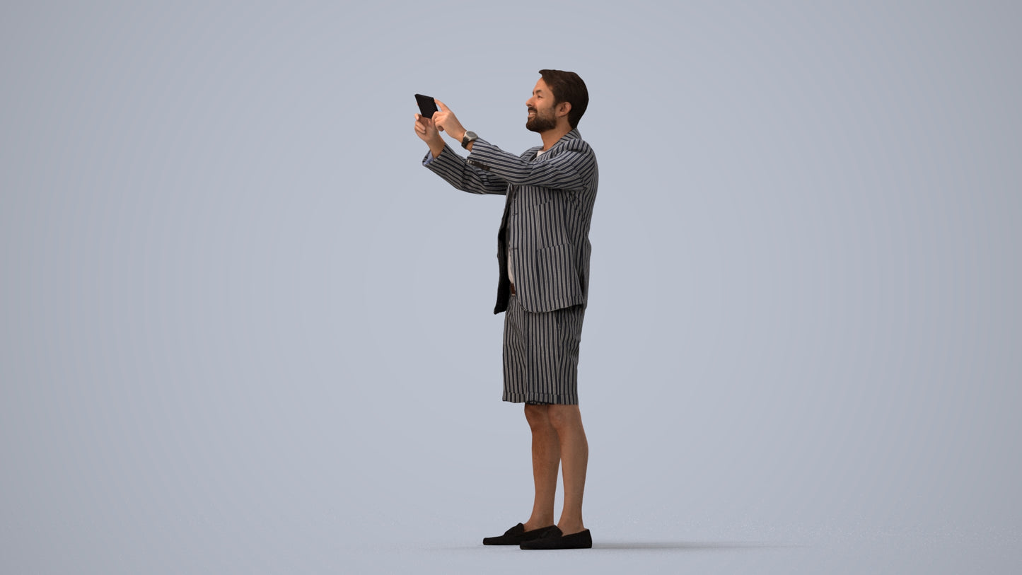 3D scanned man standing business, photorealistic archviz people for Enscape and SketchUp, three-quarter view render