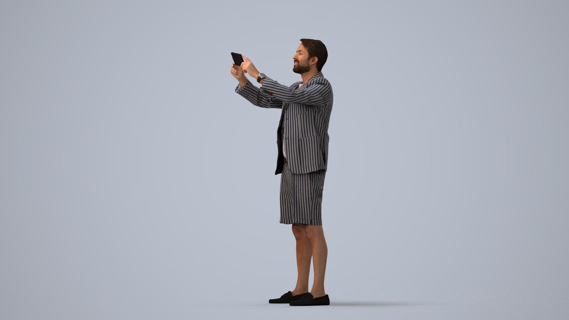 3D scanned man standing business, photorealistic archviz people for Enscape and SketchUp, three-quarter view render