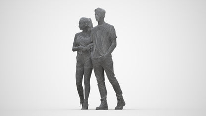 realistic 3D people woman casual couple, render-ready for V-Ray and Corona, FBX OBJ, wireframe back view