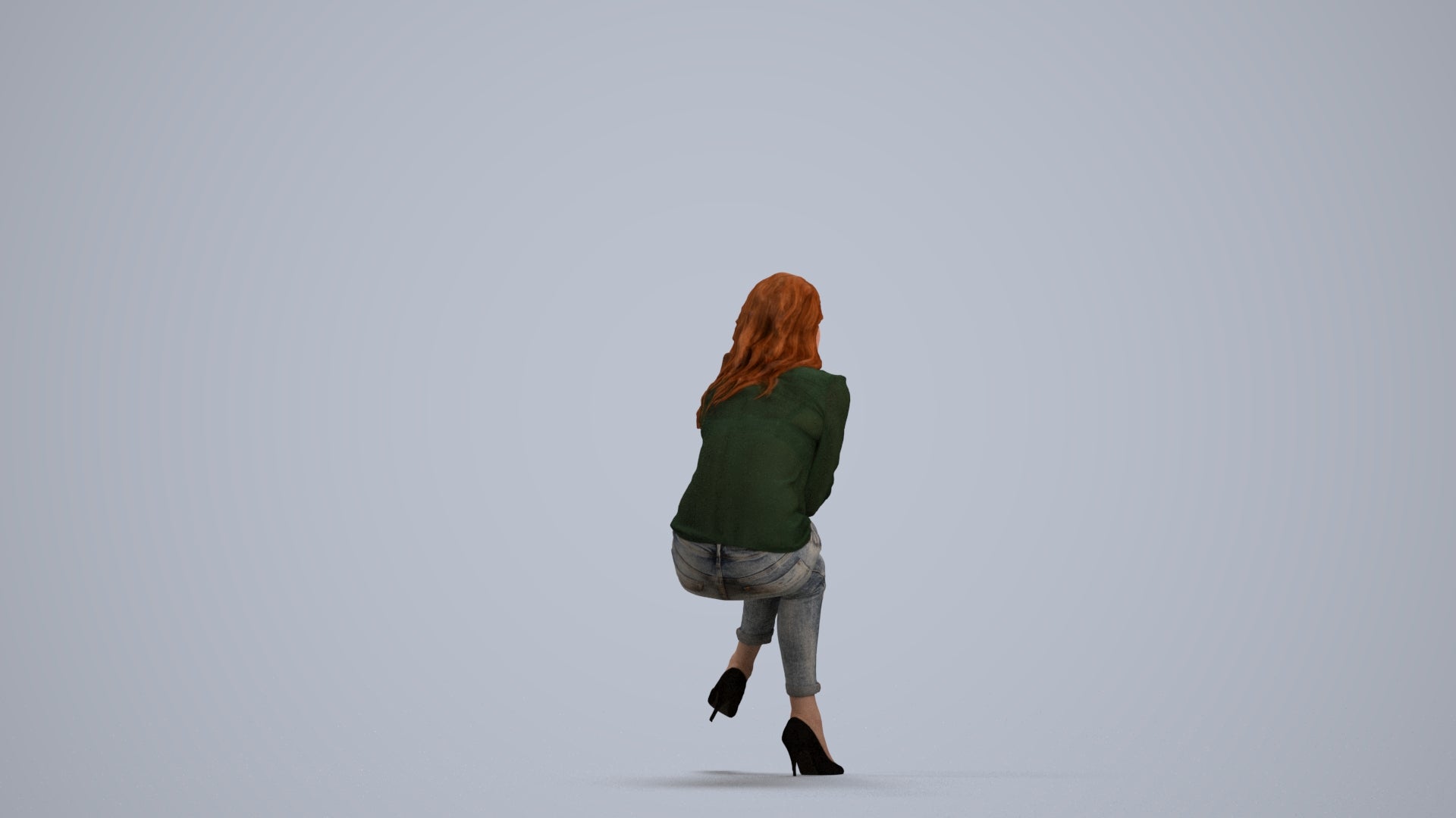realistic 3D human woman casual sitting, archviz people FBX OBJ for Blender, front view render