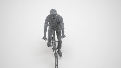 photogrammetry 3D man casual cycling, realistic human model archviz FBX, wireframe three-quarter view