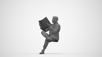photogrammetry 3D man casual sitting, realistic human model archviz FBX, wireframe back view