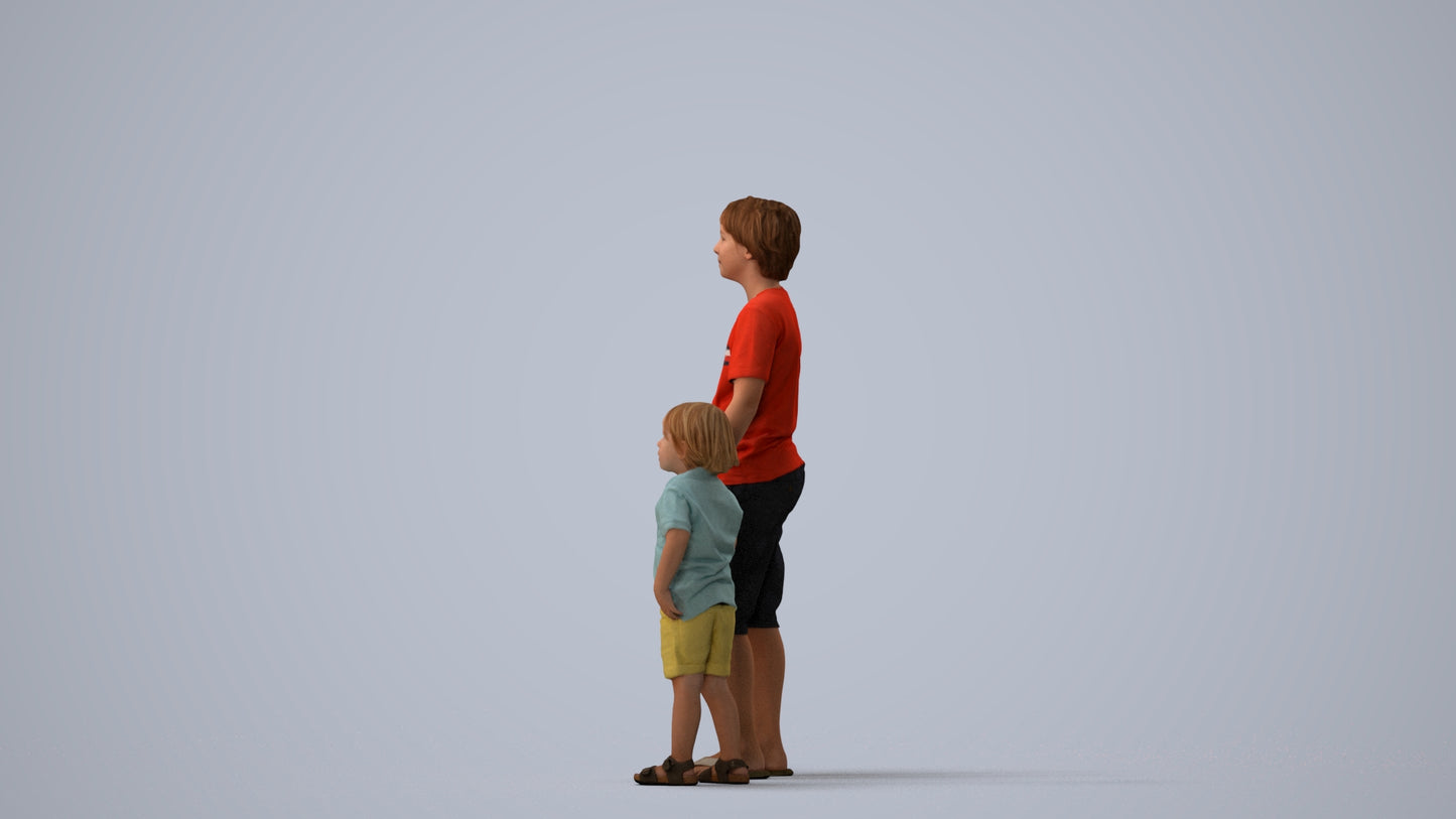 realistic 3D human boy casual kids, archviz people FBX OBJ for Blender, three-quarter view render