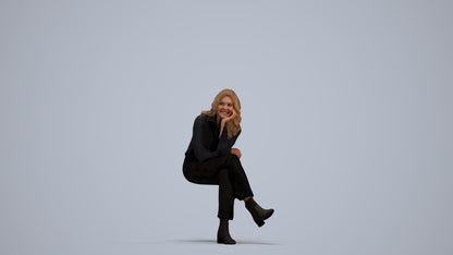 photogrammetry 3D woman business sitting, realistic human model archviz FBX, standing pose render