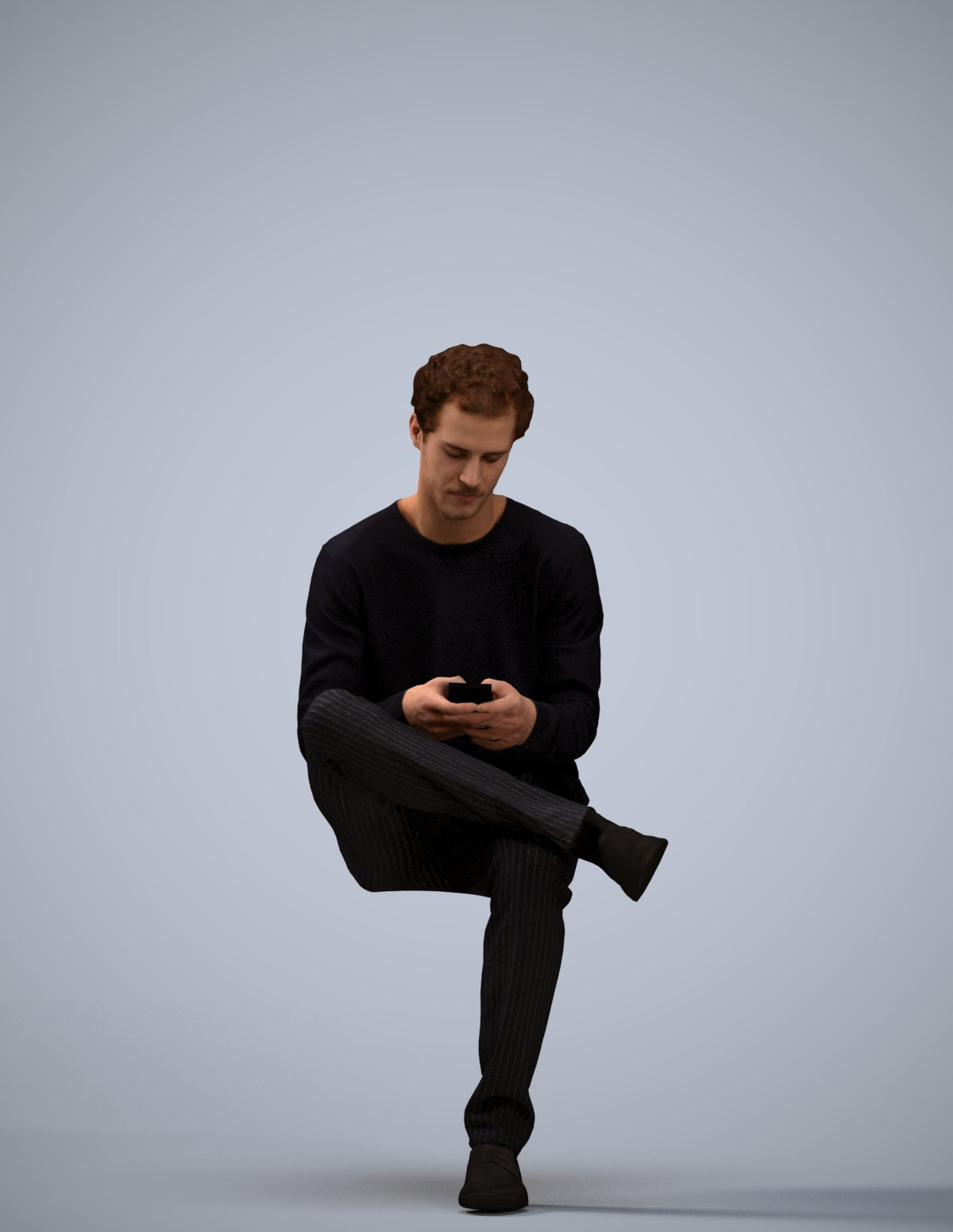 3D scanned man sitting casual, photorealistic archviz people for Enscape and SketchUp