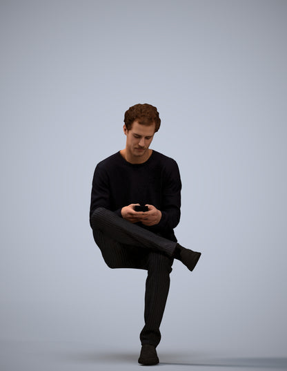 3D scanned man sitting casual, photorealistic archviz people for Enscape and SketchUp