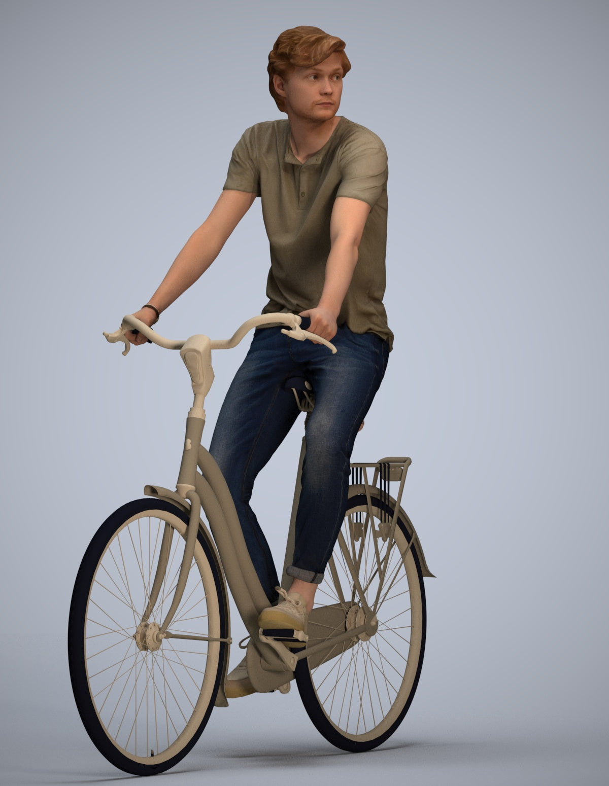 realistic 3D man casual cycling, scanned archviz people for Blender and 3ds Max