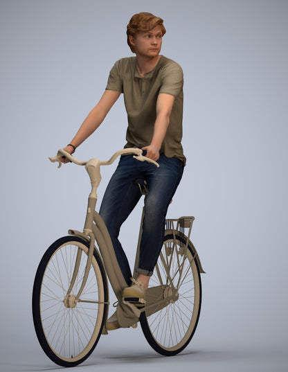 realistic 3D man casual cycling, scanned archviz people for Blender and 3ds Max