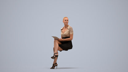 3D scanned woman sitting business, photorealistic archviz people for Enscape and SketchUp, standing pose render