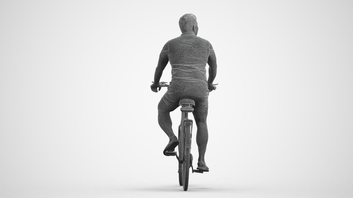 scanned 3D man casual cycling, photogrammetry people for Enscape and V-Ray, wireframe front view