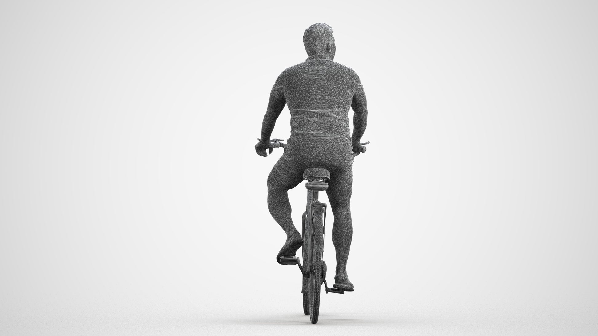 scanned 3D man casual cycling, photogrammetry people for Enscape and V-Ray, wireframe front view