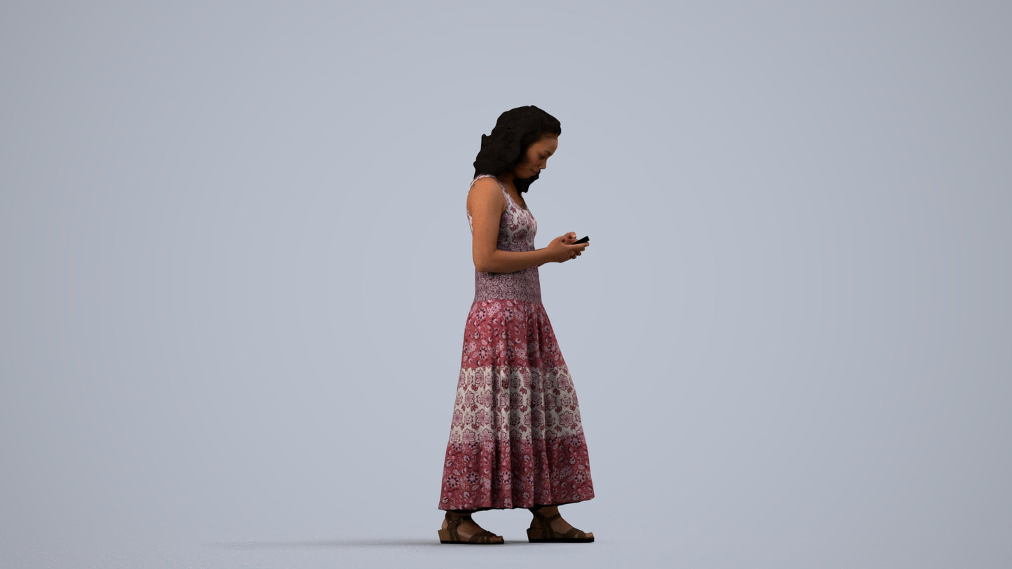 scanned 3D woman casual standing, photogrammetry people for Enscape and V-Ray, side view render