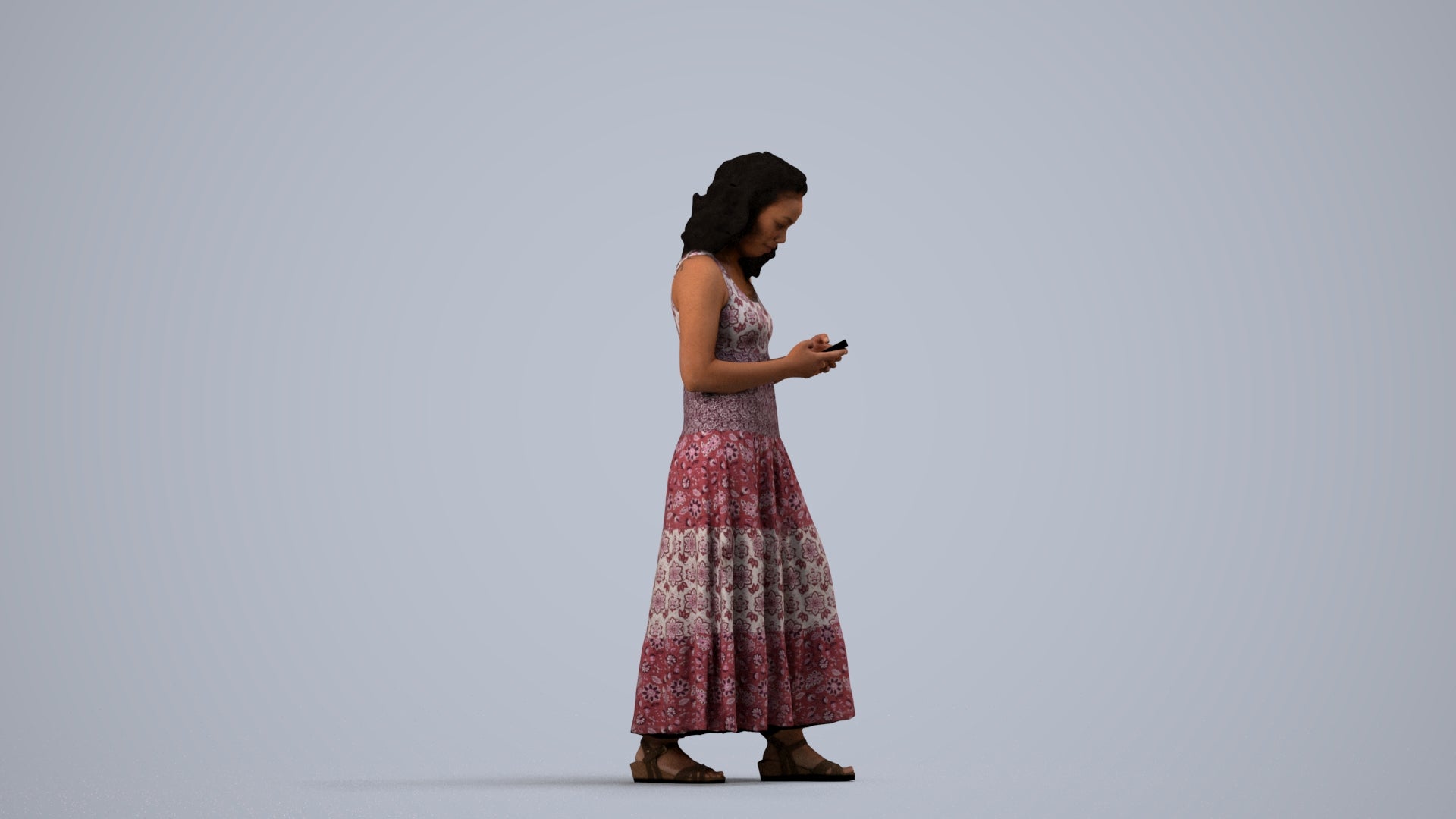 scanned 3D woman casual standing, photogrammetry people for Enscape and V-Ray, side view render