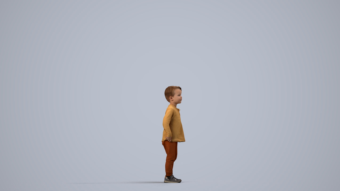 scanned 3D boy casual kids, photogrammetry people for Enscape and V-Ray, side view render