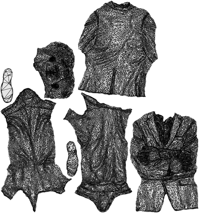 3D human model man business, photogrammetry scanned person for archviz, wireframe top-down view