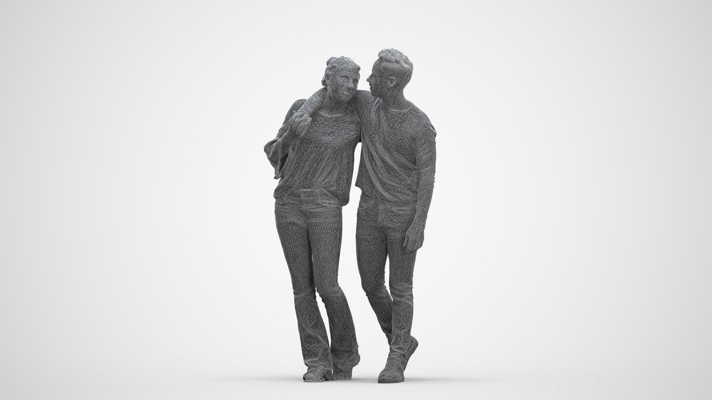 photogrammetry 3D woman casual couple, realistic human model archviz FBX, three-quarter front view render