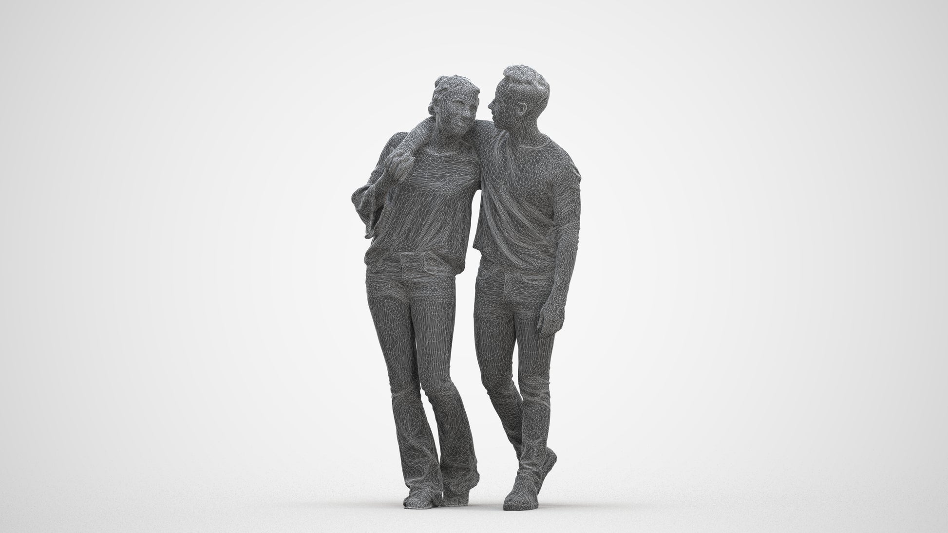 photogrammetry 3D woman casual couple, realistic human model archviz FBX, three-quarter front view render
