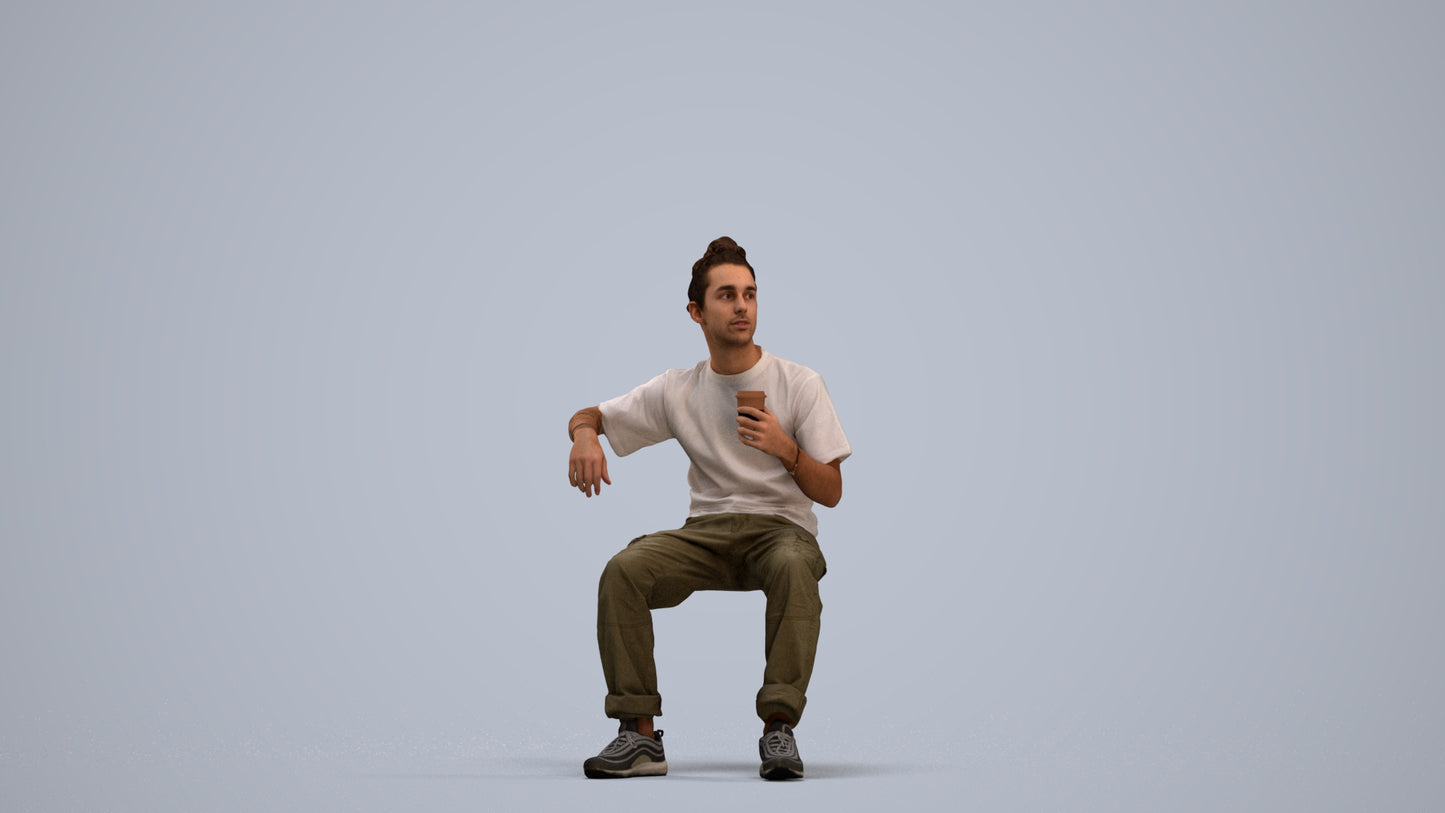 scanned 3D man casual sitting, photogrammetry people for Enscape and V-Ray, standing pose render