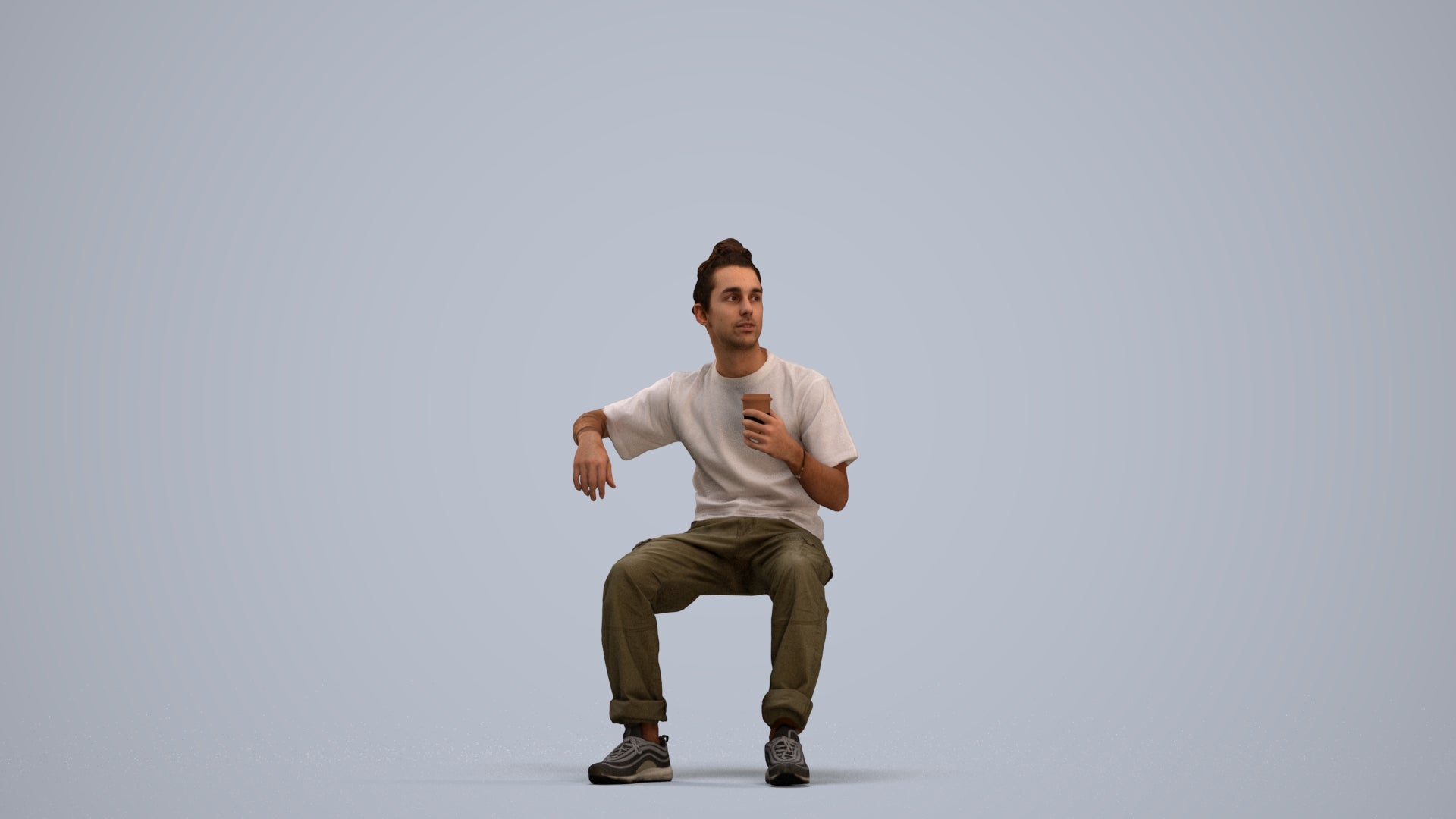 scanned 3D man casual sitting, photogrammetry people for Enscape and V-Ray, standing pose render