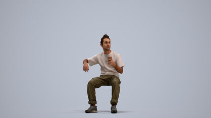 scanned 3D man casual sitting, photogrammetry people for Enscape and V-Ray, standing pose render
