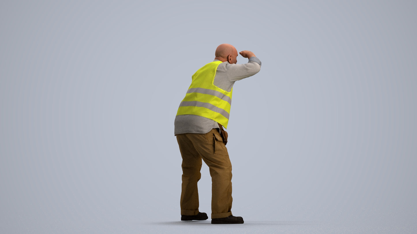 realistic 3D senior man standing, scanned archviz people for Blender and 3ds Max, front view render