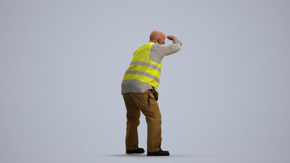 realistic 3D senior man standing, scanned archviz people for Blender and 3ds Max, front view render