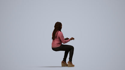 3D people model woman casual sitting, scanned human for 3ds Max rendering, side view render