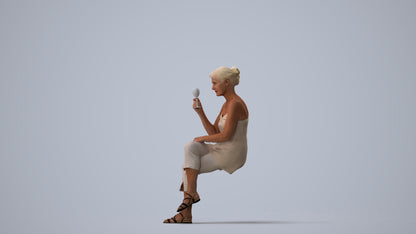 scanned 3D senior woman casual sitting, photogrammetry people for Enscape and V-Ray, three-quarter view render