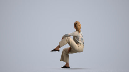 scanned 3D woman casual sitting, photogrammetry people for Enscape and V-Ray, front view render