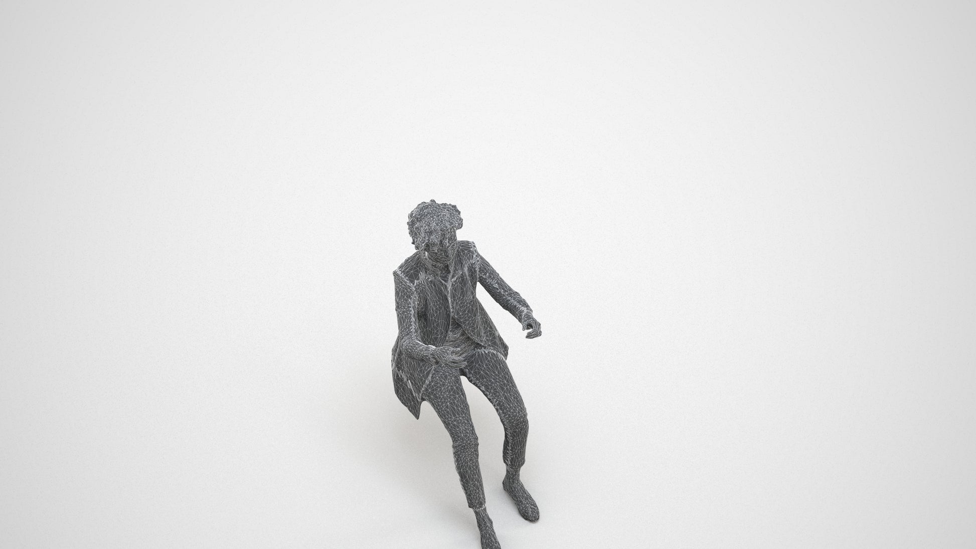 3D scanned woman sitting business, photorealistic archviz people for Enscape and SketchUp, wireframe three-quarter view