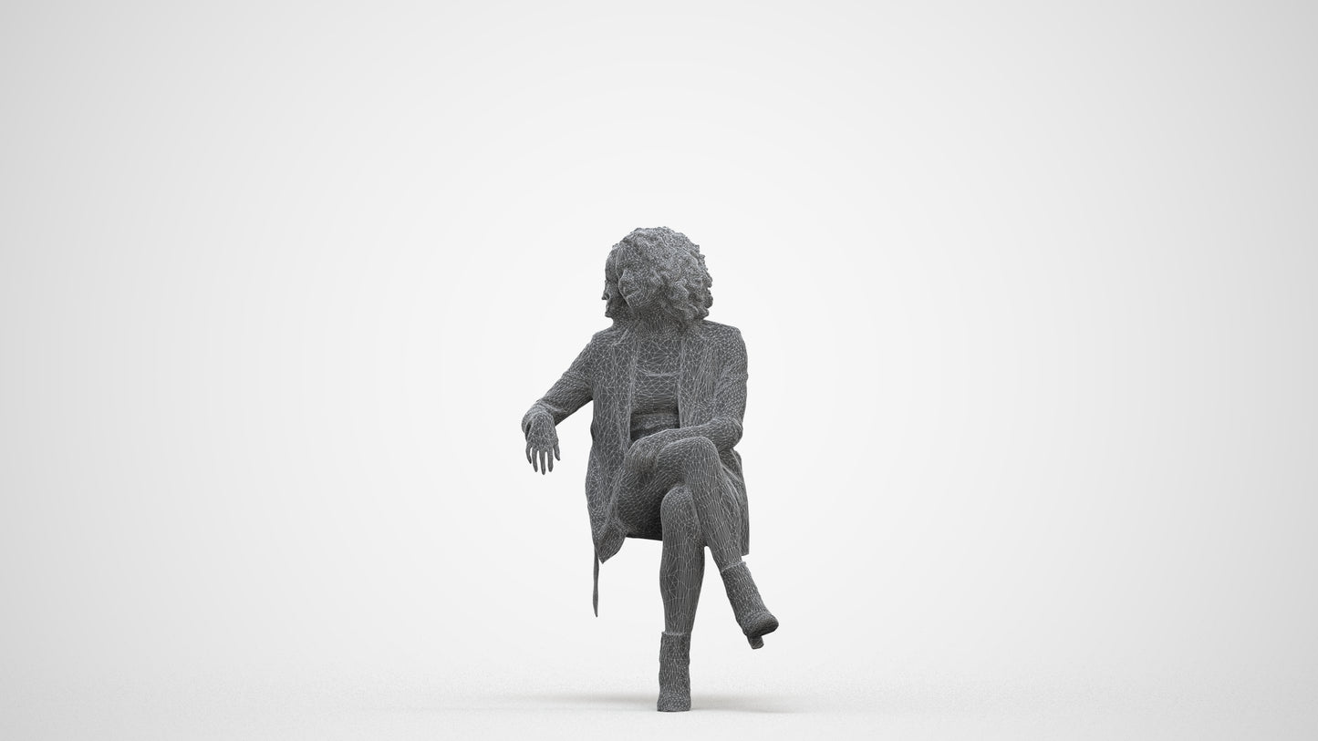 photogrammetry 3D woman business sitting, realistic human model archviz FBX, three-quarter front view render