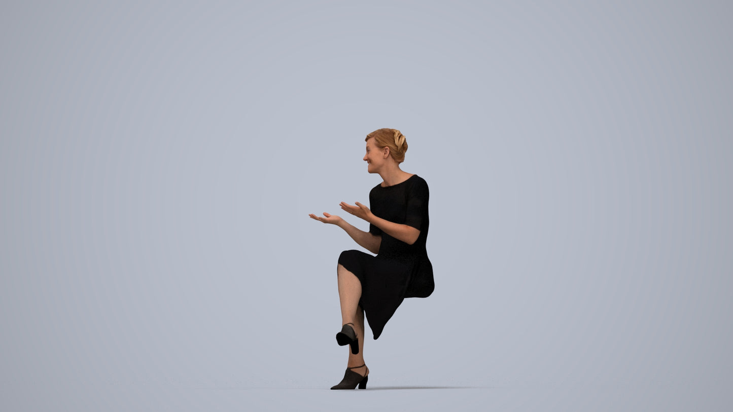 photogrammetry 3D woman business sitting, realistic human model archviz FBX, top-down view render