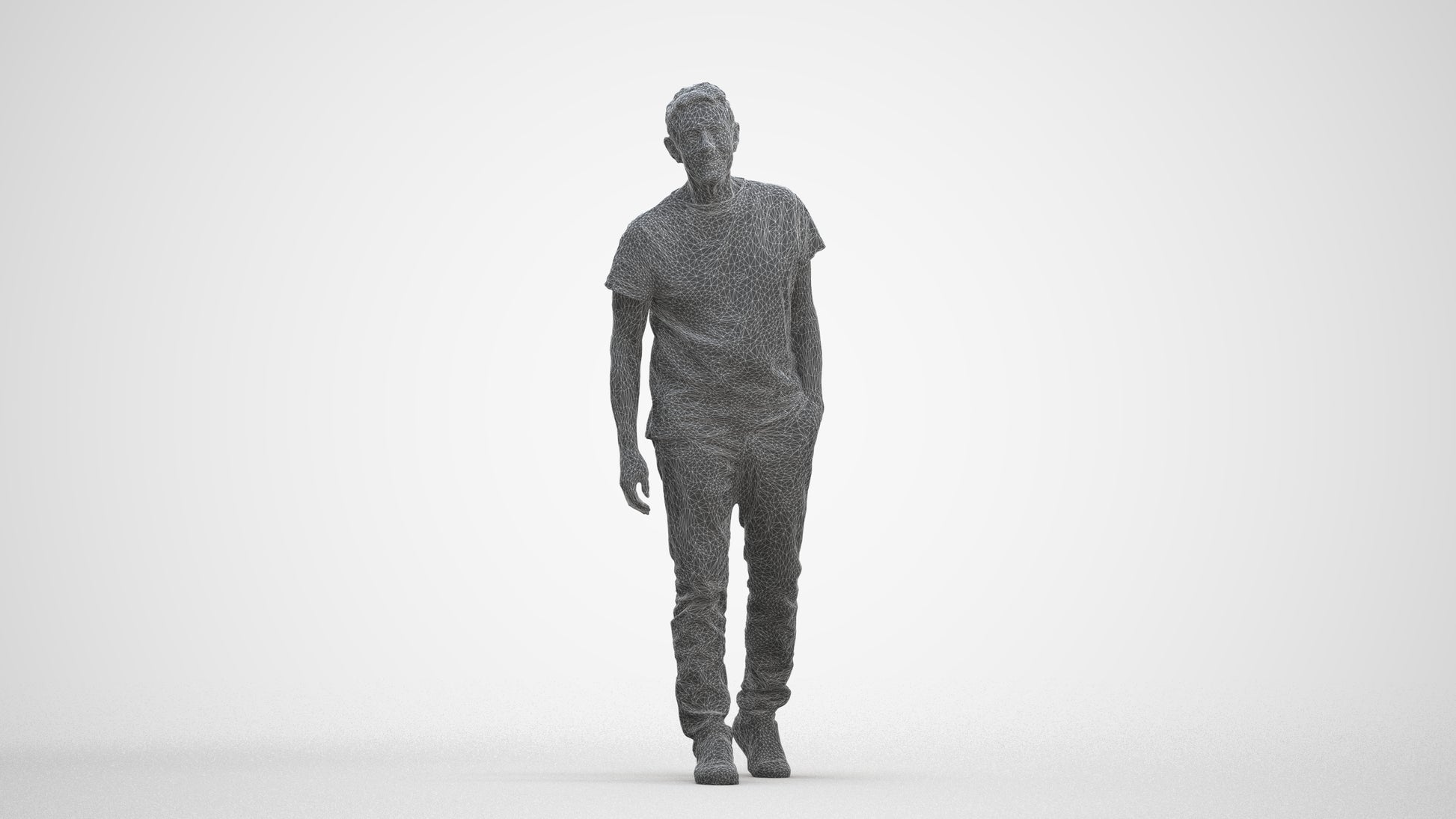 realistic 3D senior man casual walking, scanned archviz people for Blender and 3ds Max, three-quarter front view render