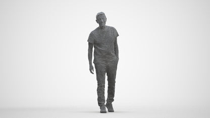 realistic 3D senior man casual walking, scanned archviz people for Blender and 3ds Max, three-quarter front view render