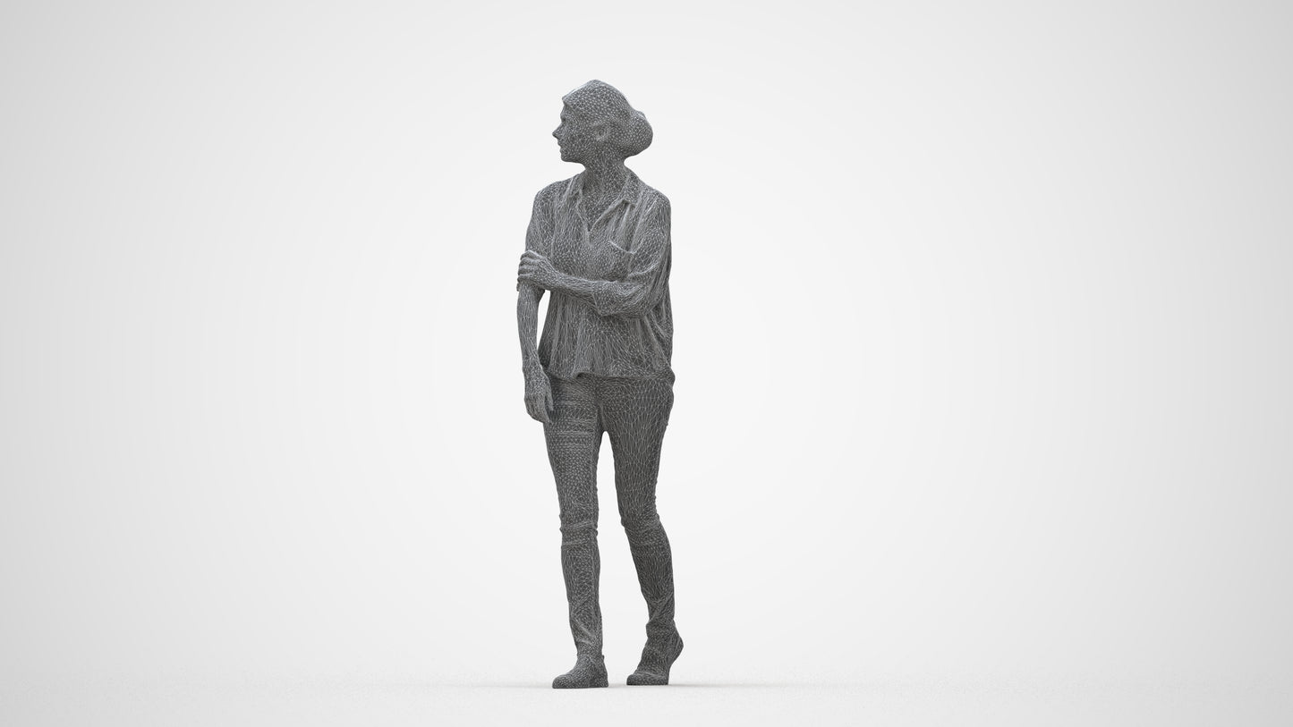 3D people model woman casual walking, scanned human for 3ds Max rendering, wireframe back view
