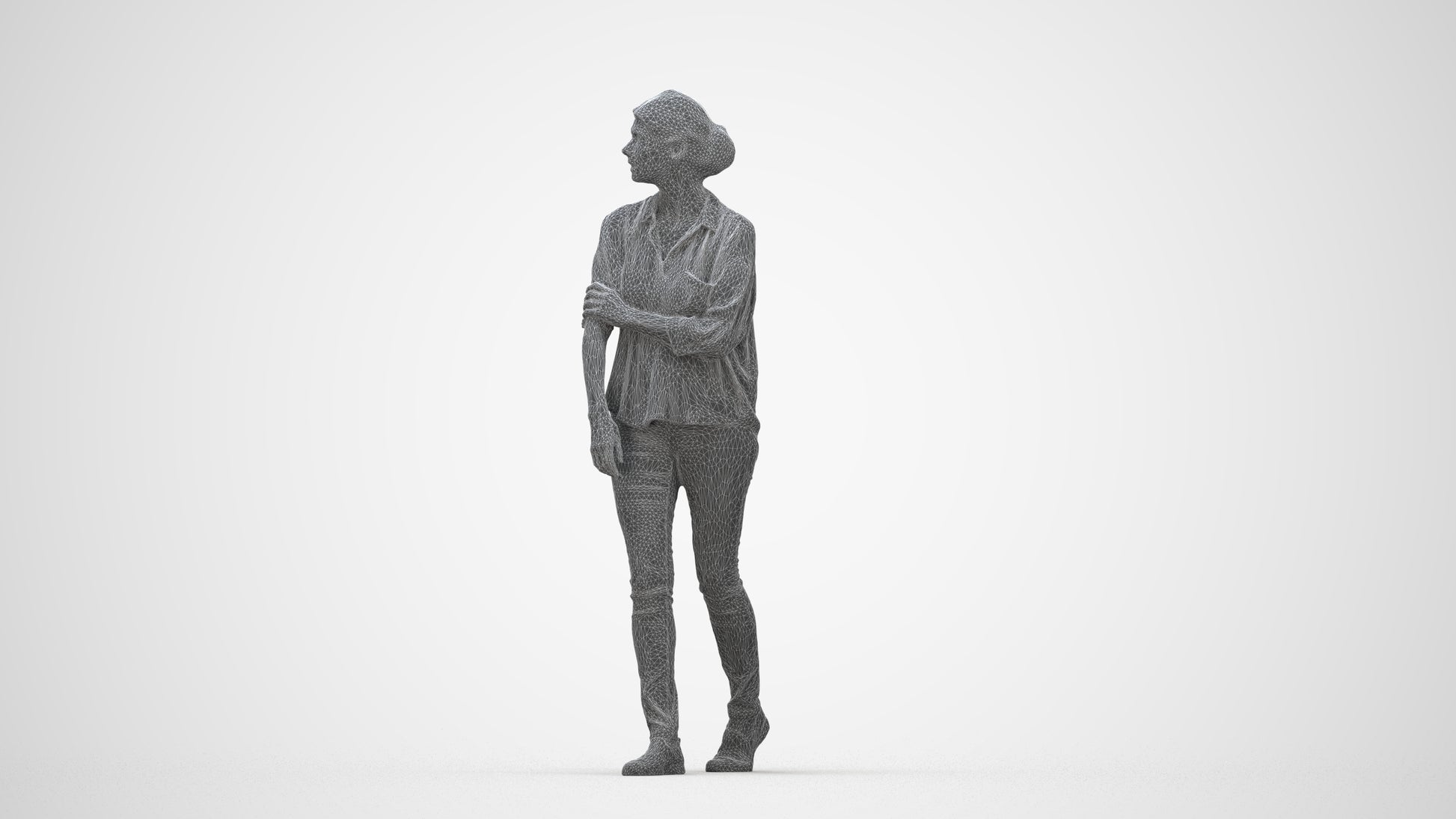 3D people model woman casual walking, scanned human for 3ds Max rendering, wireframe back view