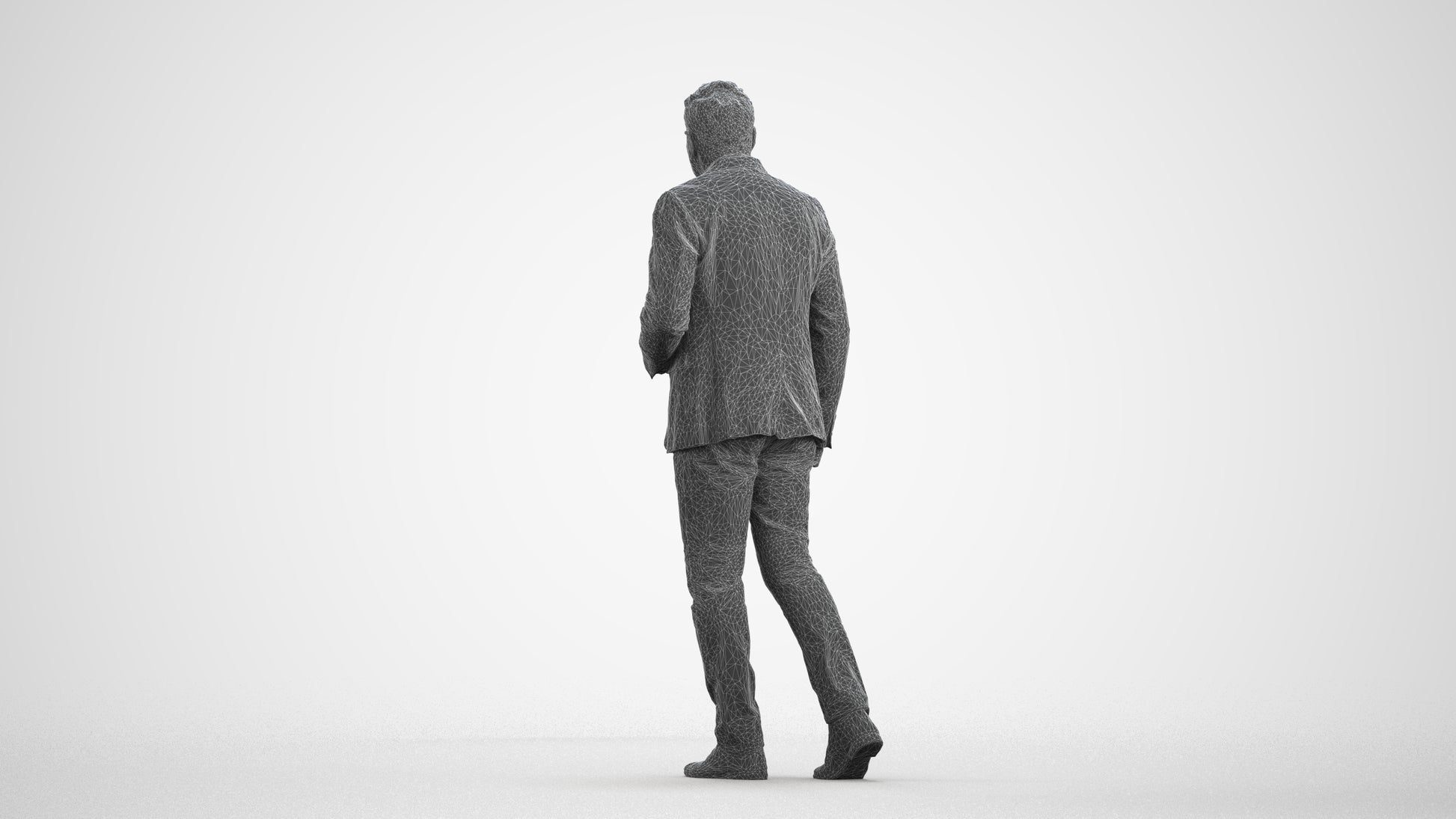 photogrammetry 3D man business walking, realistic human model archviz FBX, wireframe front view