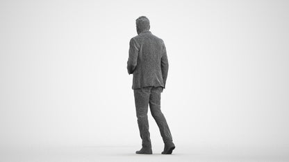 photogrammetry 3D man business walking, realistic human model archviz FBX, wireframe front view