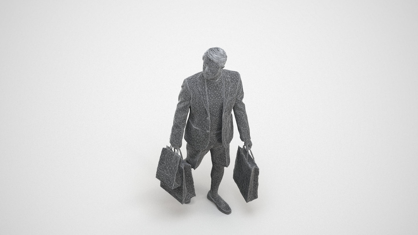 photogrammetry 3D man casual formal, realistic human model archviz FBX, wireframe three-quarter view