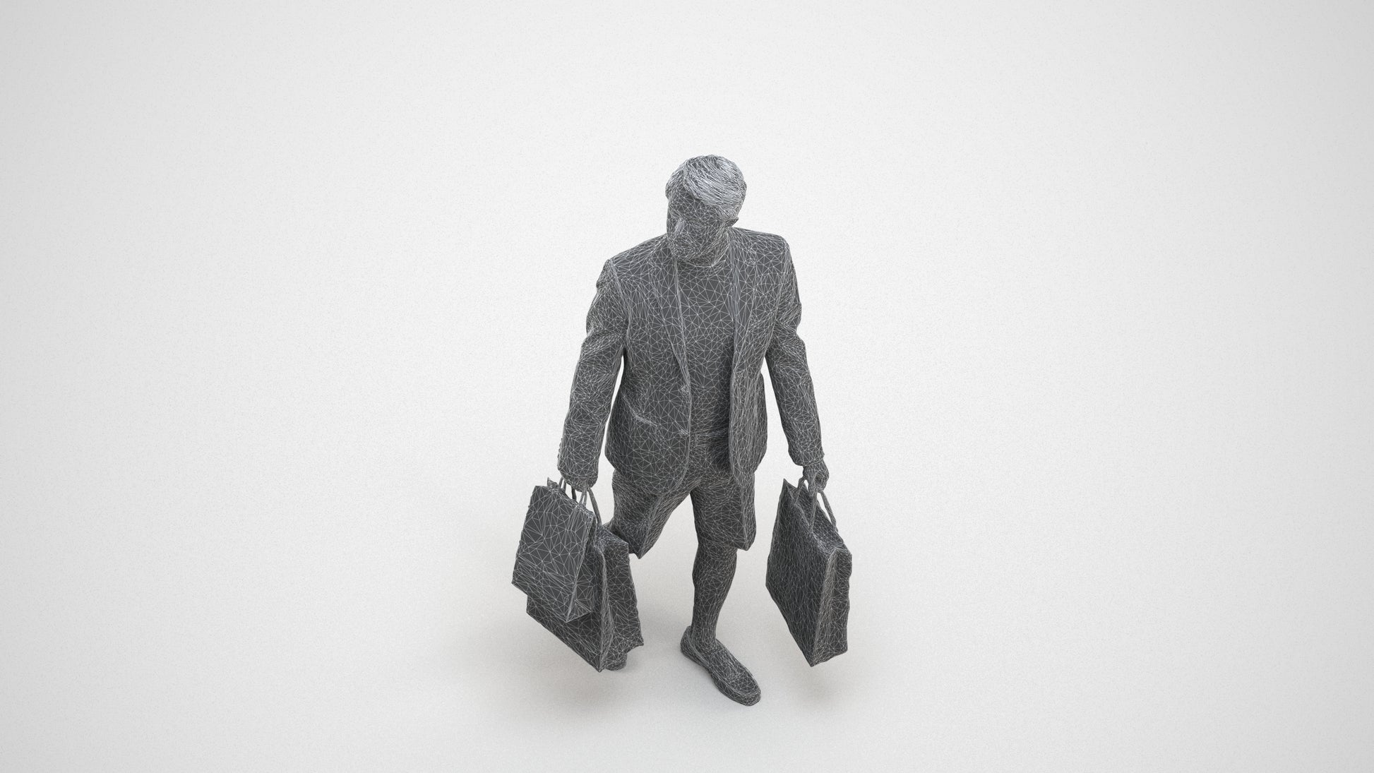 photogrammetry 3D man casual formal, realistic human model archviz FBX, wireframe three-quarter view