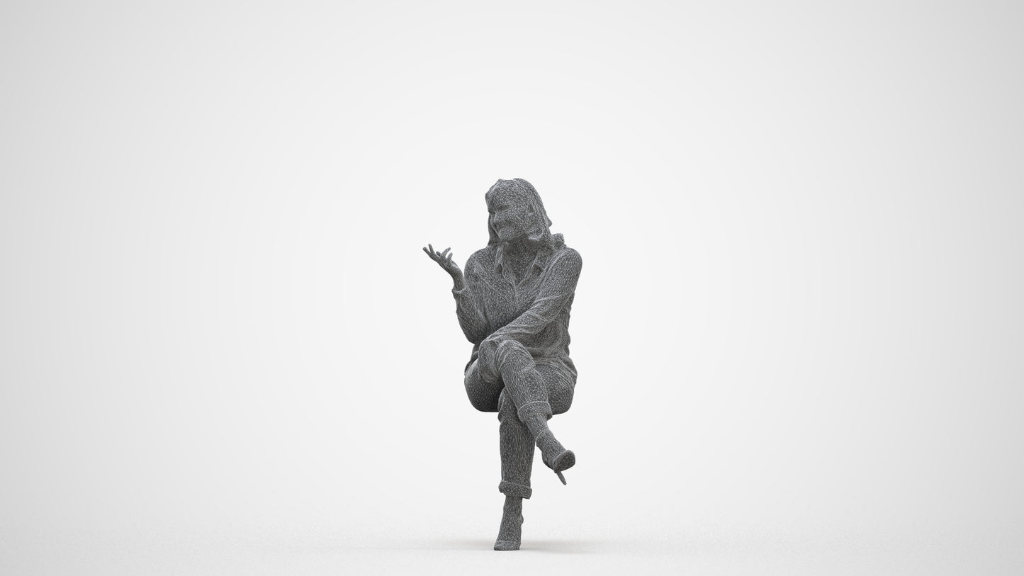 realistic 3D people woman casual sitting, render-ready for V-Ray and Corona, FBX OBJ, three-quarter front view render