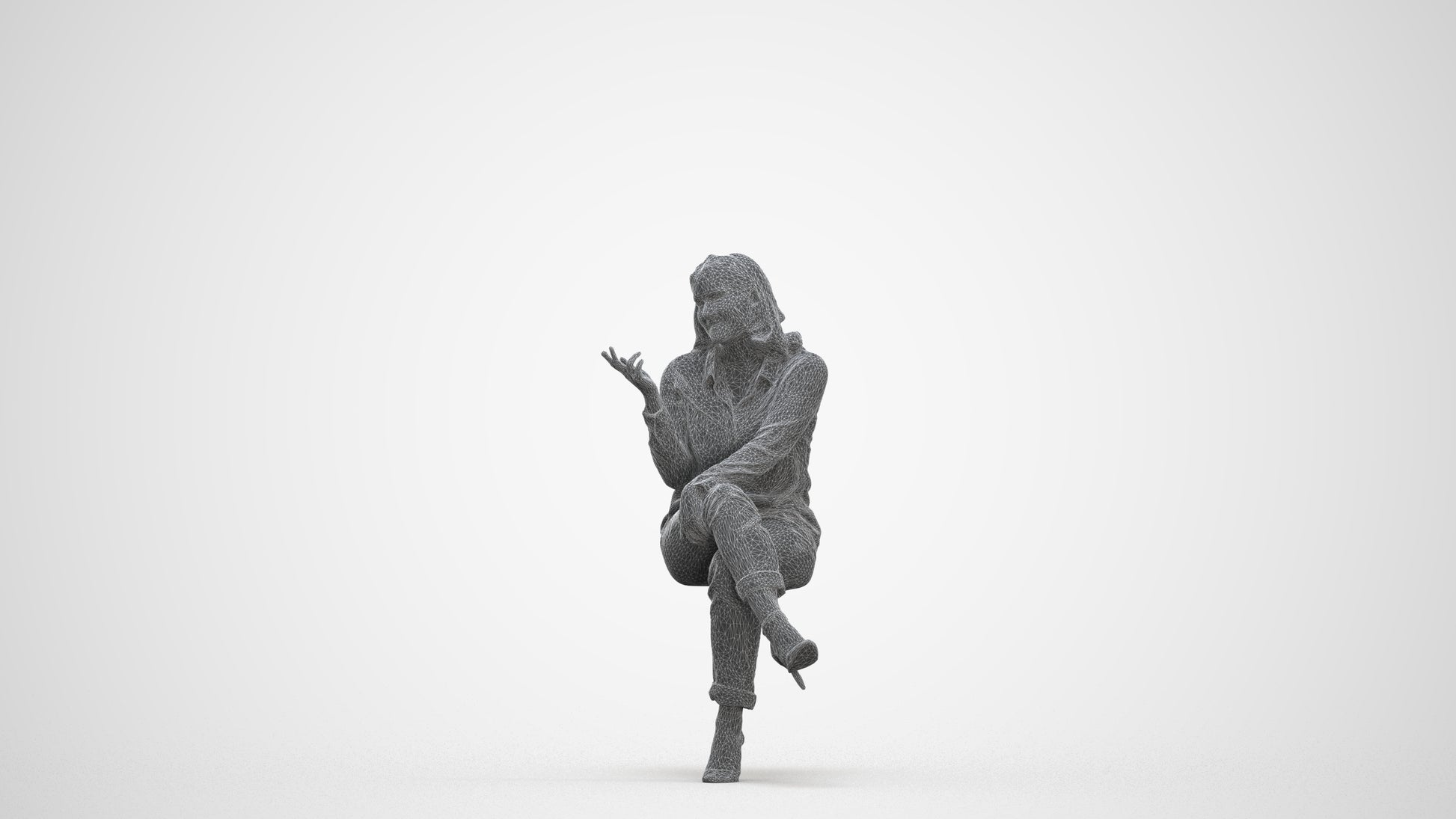 realistic 3D people woman casual sitting, render-ready for V-Ray and Corona, FBX OBJ, three-quarter front view render