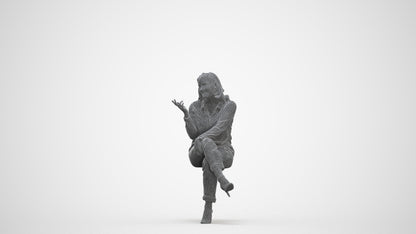 realistic 3D people woman casual sitting, render-ready for V-Ray and Corona, FBX OBJ, three-quarter front view render